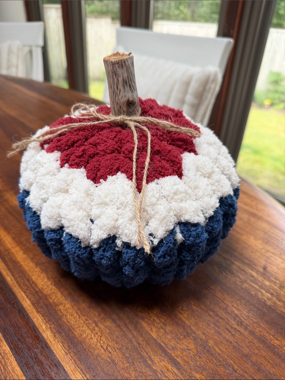 Handmade Plush Patriotic Pumpkin Décor - Red White Blue 9.5” H x 27” round